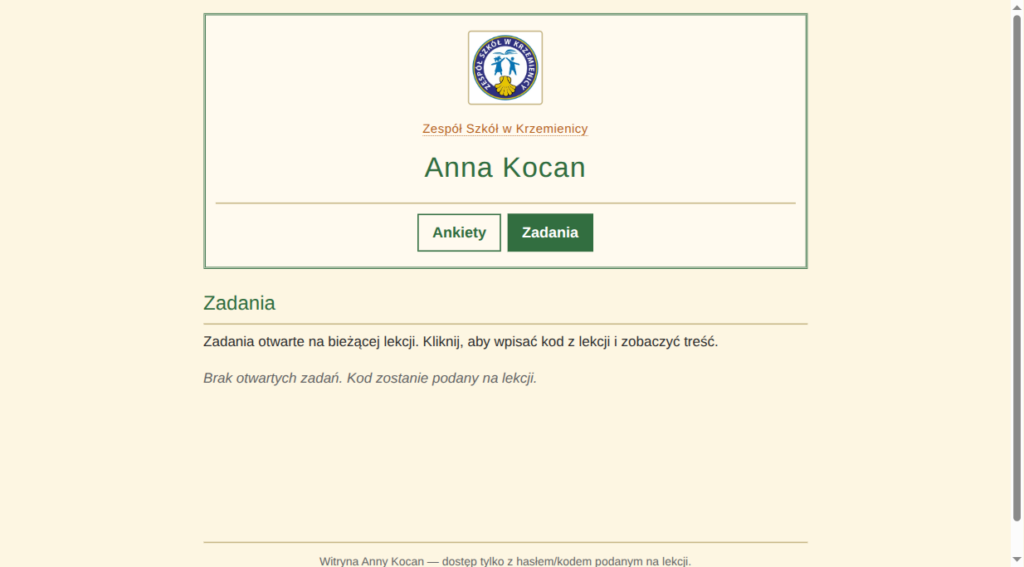 kocan.pl — platforma dla nauczycielki